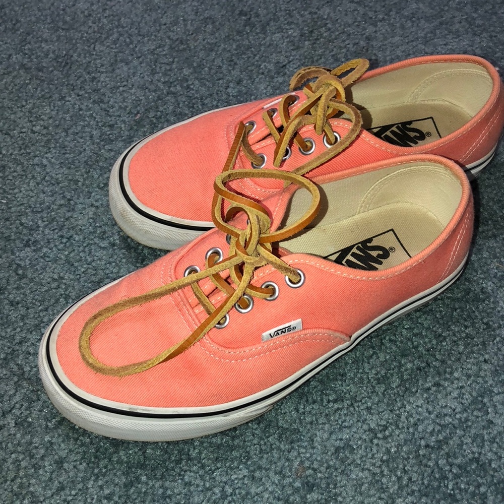 Peach vans with boat shoe laces